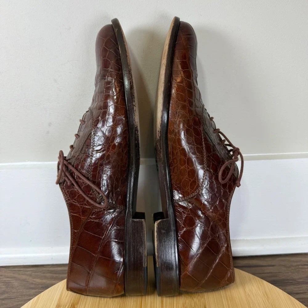 David Eden Gino Oxford Men 9.5M Brown Alligator Exotic Leather Italy Formal Rare